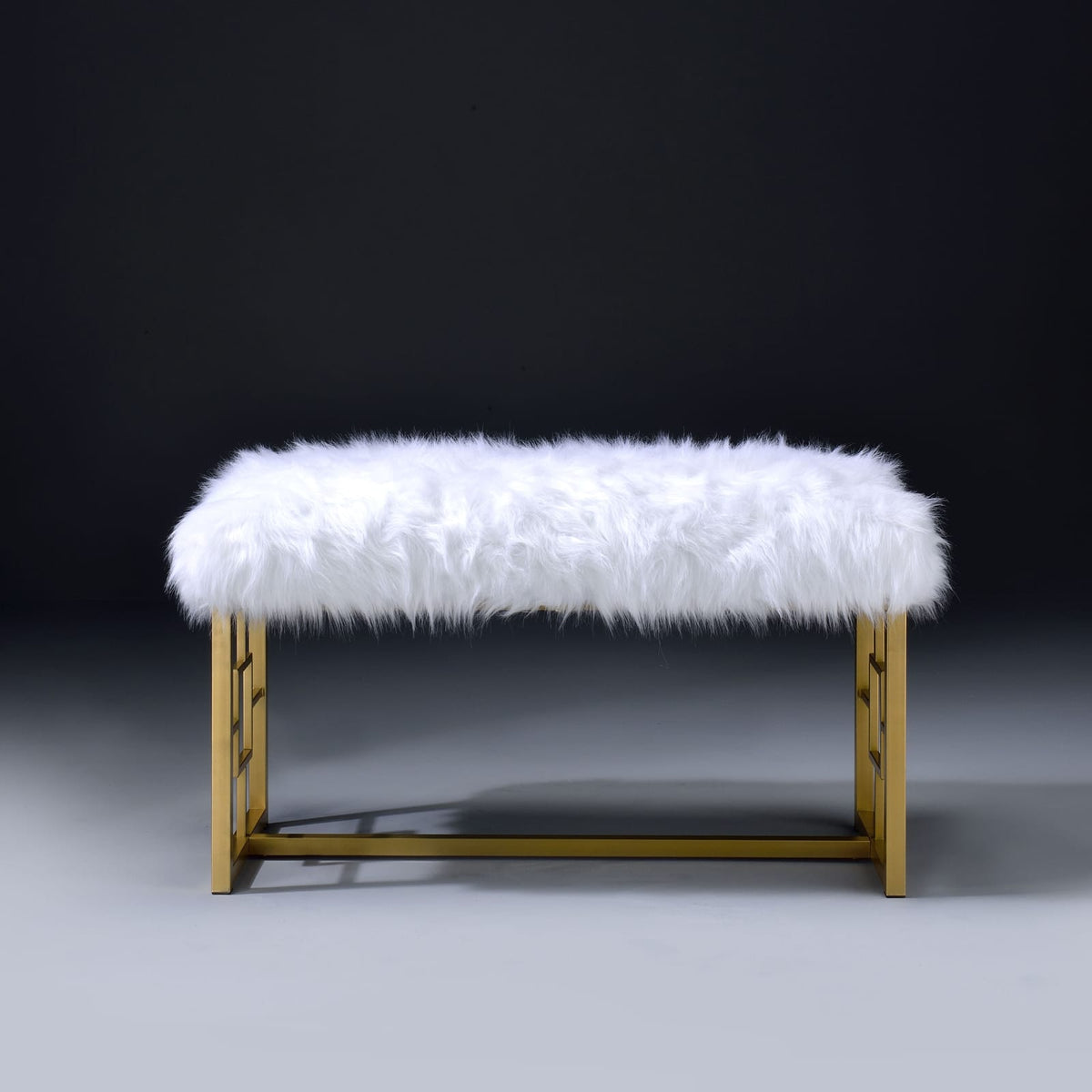 White Gold Fabric Metal Bedroom Bench