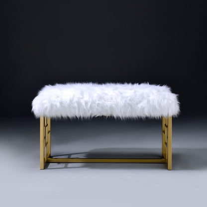 White Gold Fabric Metal Bedroom Bench