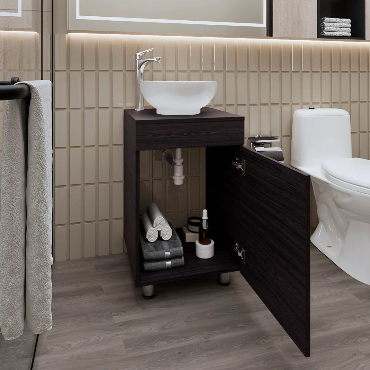 Dark Brown Bathroom Vanity with Storage