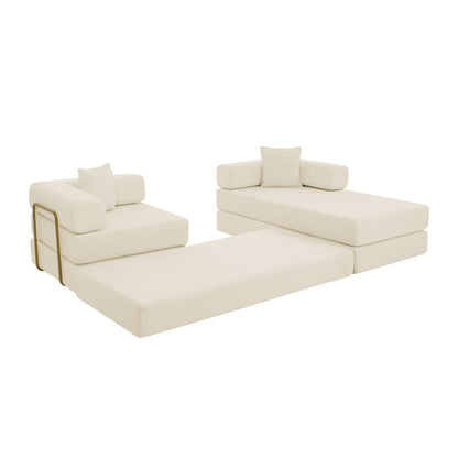 Beige Corduroy Sectional Sofa - 108" Modular Sofa Bed for Living Room