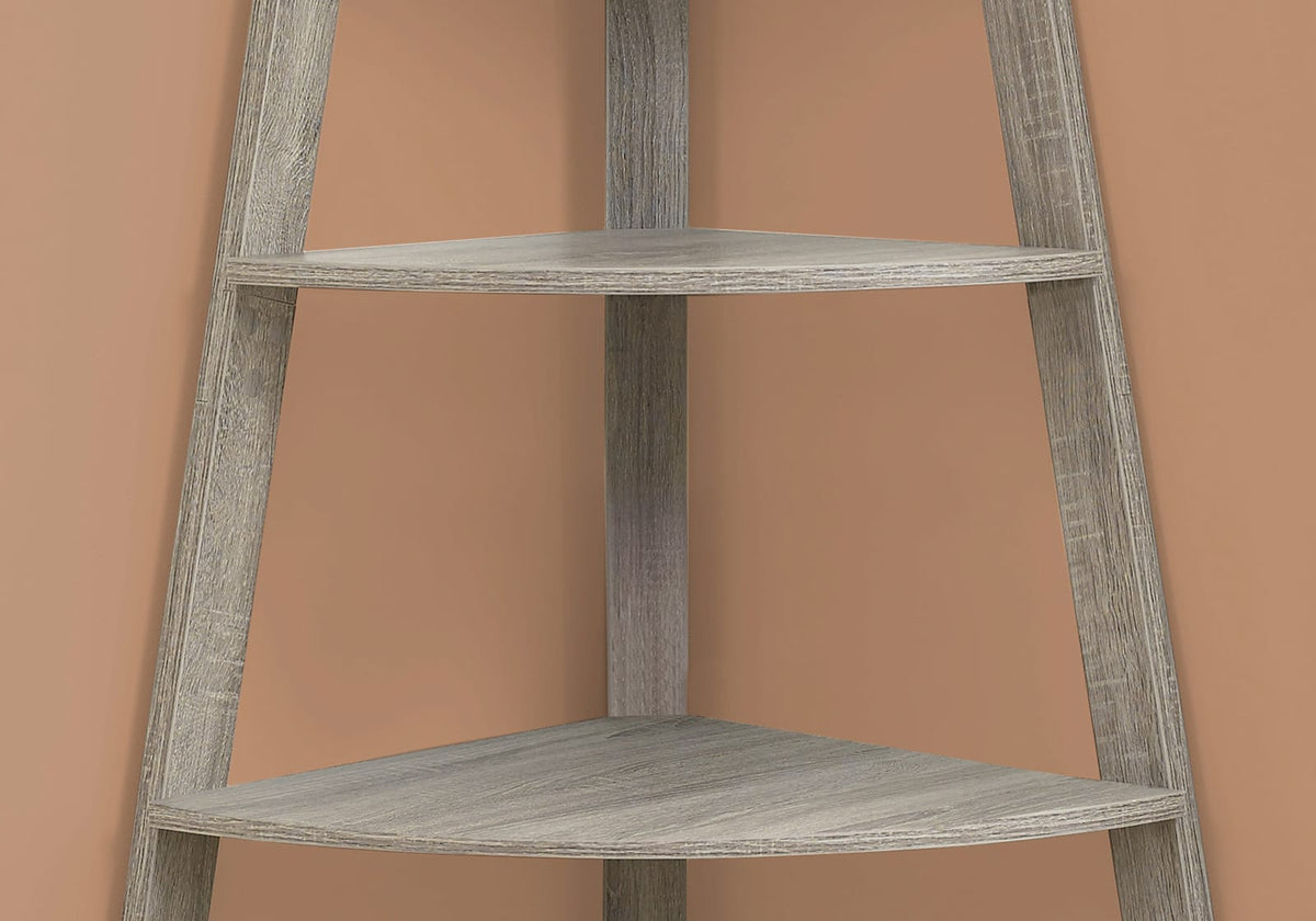 Taupe Corner Bookshelf - 4 Tier Display Unit for Living Room
