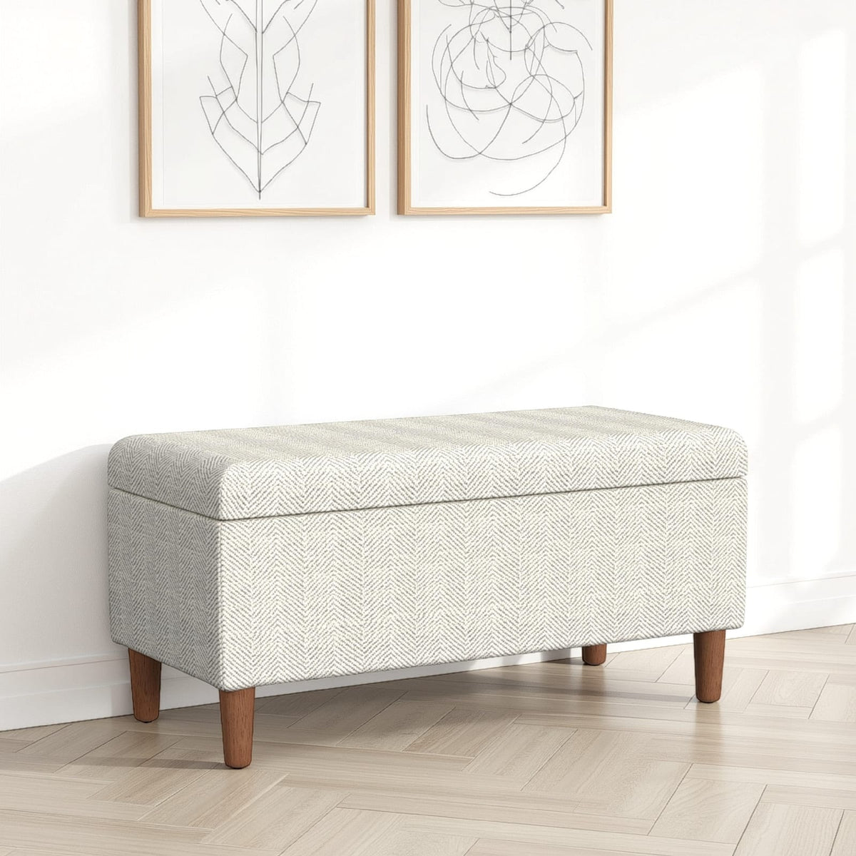 Zia Accent Storage Bench - Cream Chevron Fabric, 36 Inch