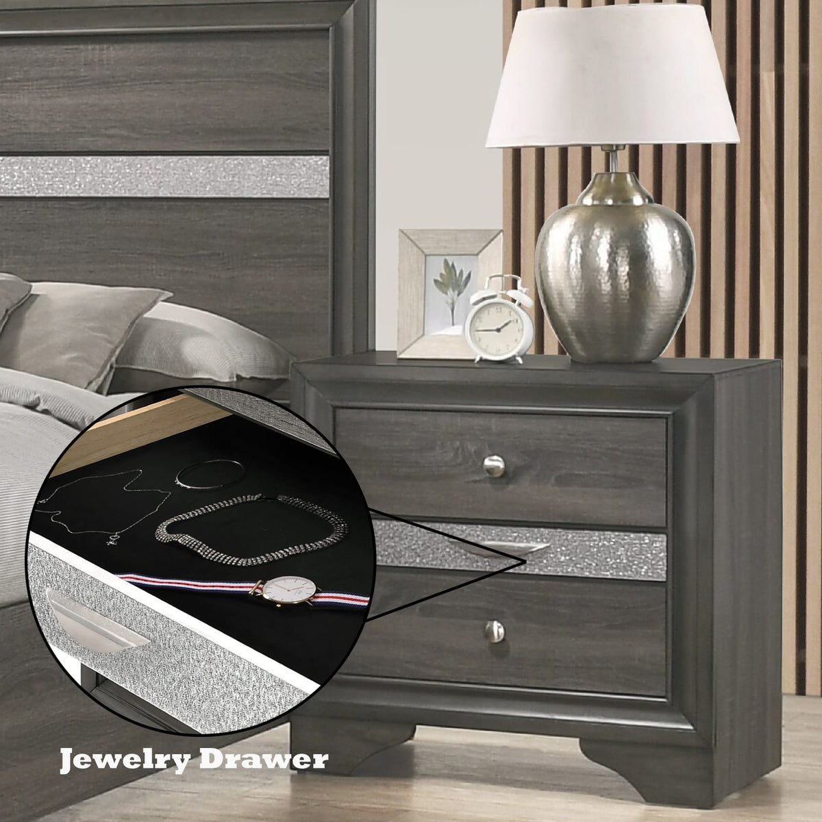 Gray Synthetic Wood Nightstand - 17"W x 26"H for Bedroom