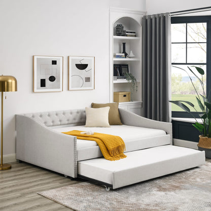Beige Mid-Century Daybed with Trundle Storage for Comfortable Seating for Living Room