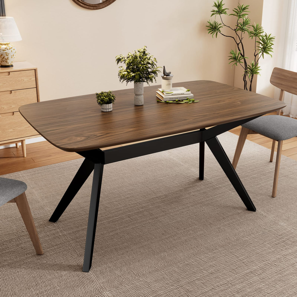 Wood Dining Table, Walnut & Black - 59" Round