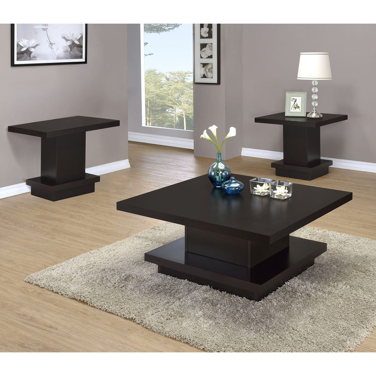 Cappuccino 3-Piece Square Coffee & End Table Set - Engineered Wood