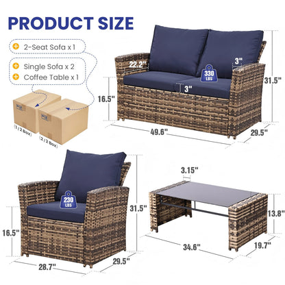 KROFEM 4-Piece Patio Sofa Set - Brown Weatherproof Rattan