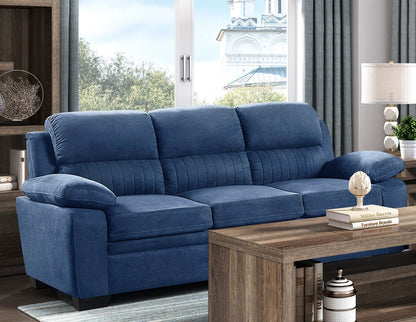 Blue Solid Wood 5 Seat Sofa with Pillow Top Arms for Living Room