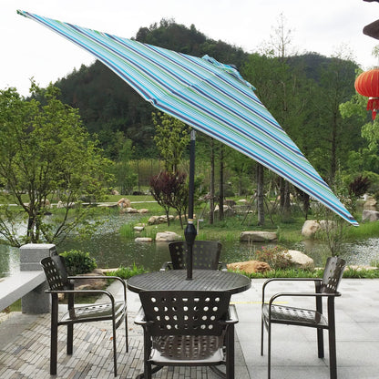 9 Foot Blue Striped Patio Umbrella - Metal Frame