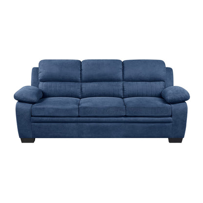 Blue Solid Wood 5 Seat Sofa with Pillow Top Arms for Living Room