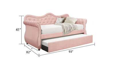 Pink Velvet Wood Daybed with Trundle for Modern Living Space