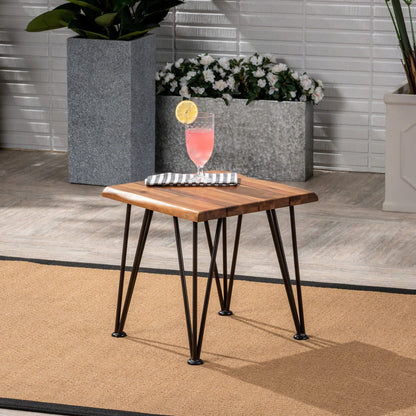 Rustic Industrial Wood and Metal Accent Table for Patio