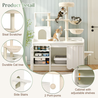 Modern Cat Condo with Storage, Litter Box Enclosure, and Sisal Posts