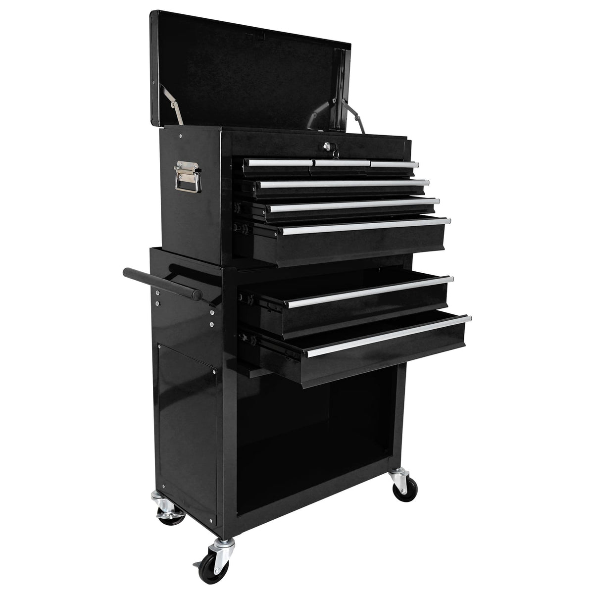 Black Steel Tool Trolley with Wheels for Garage Workshop Storage