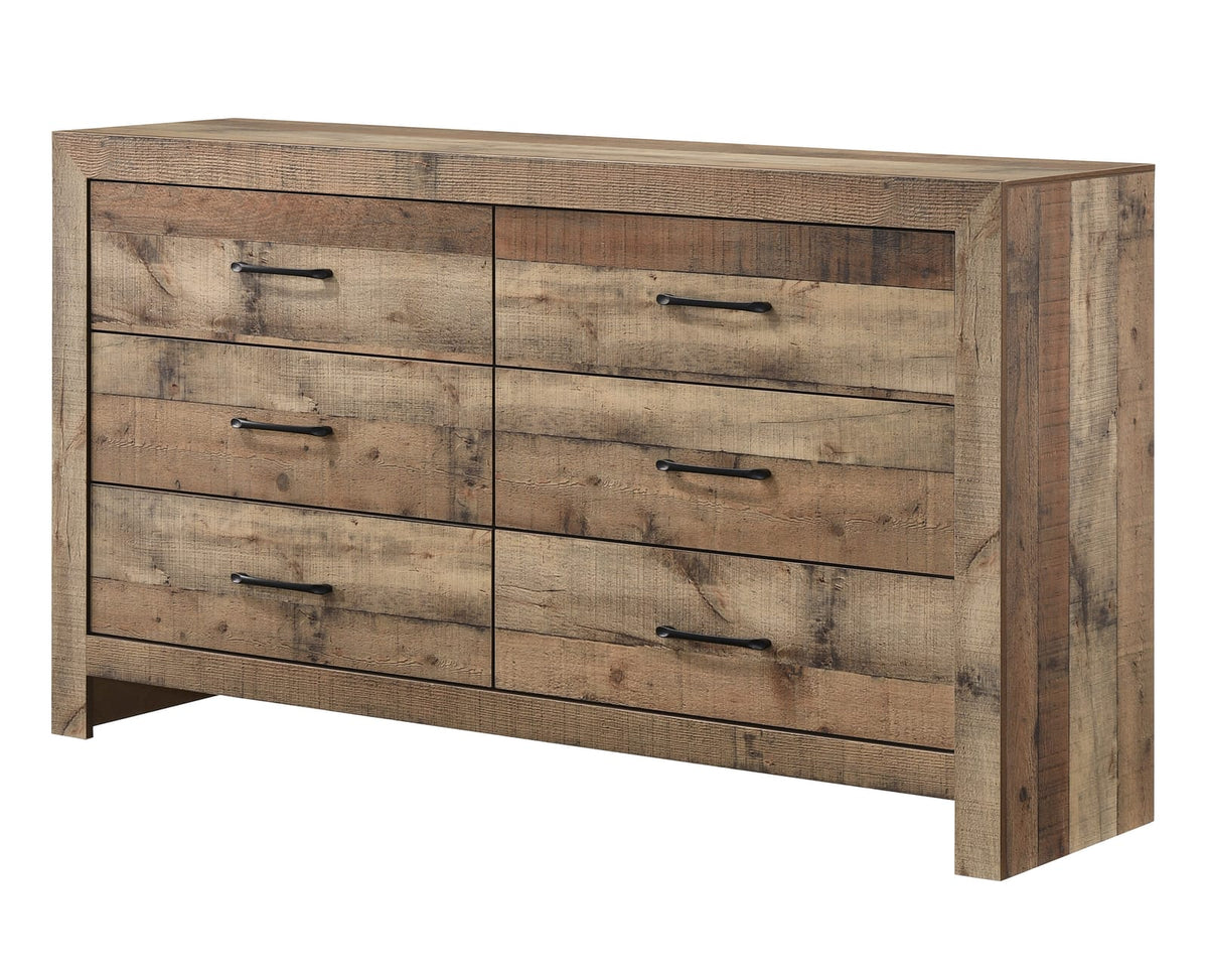 Brown Wood Dresser - 6 Drawers Bedroom Furniture