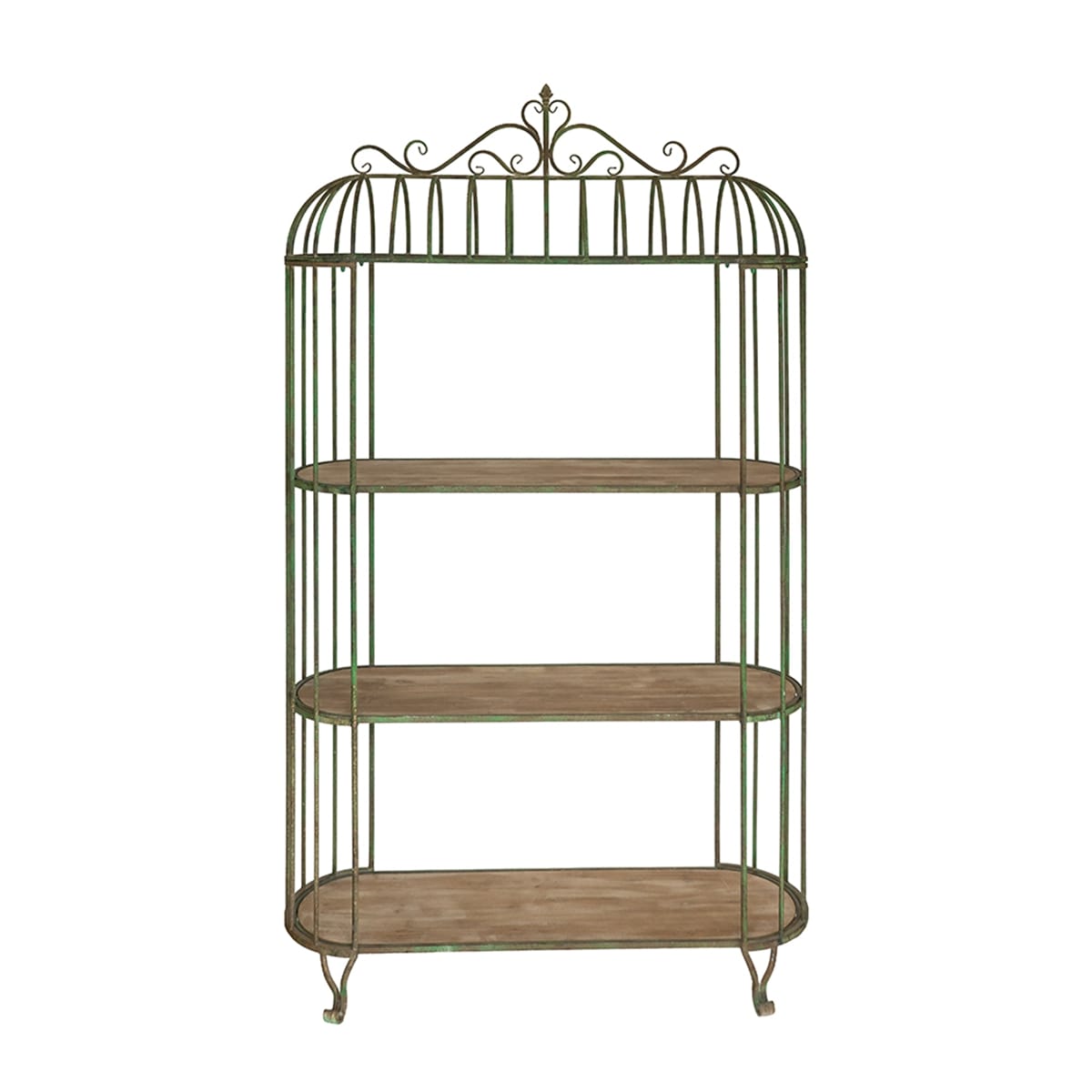 Antique Green Iron Shelving Unit - 47" Three Tier Display Shelf for Living Room