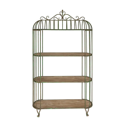 Antique Green Iron Shelving Unit - 47" Three Tier Display Shelf for Living Room