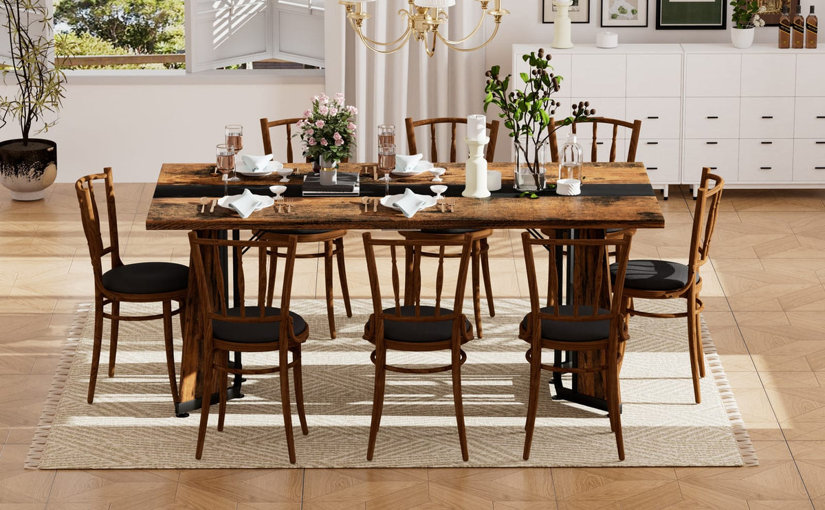 Rustic Brown Black Dining Table for Kitchen Storage and Dining Room