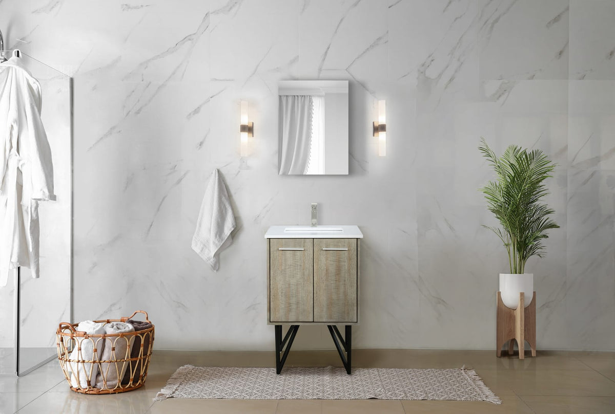 Acacia Wood Bath Vanity with Quartz Top & Mirror