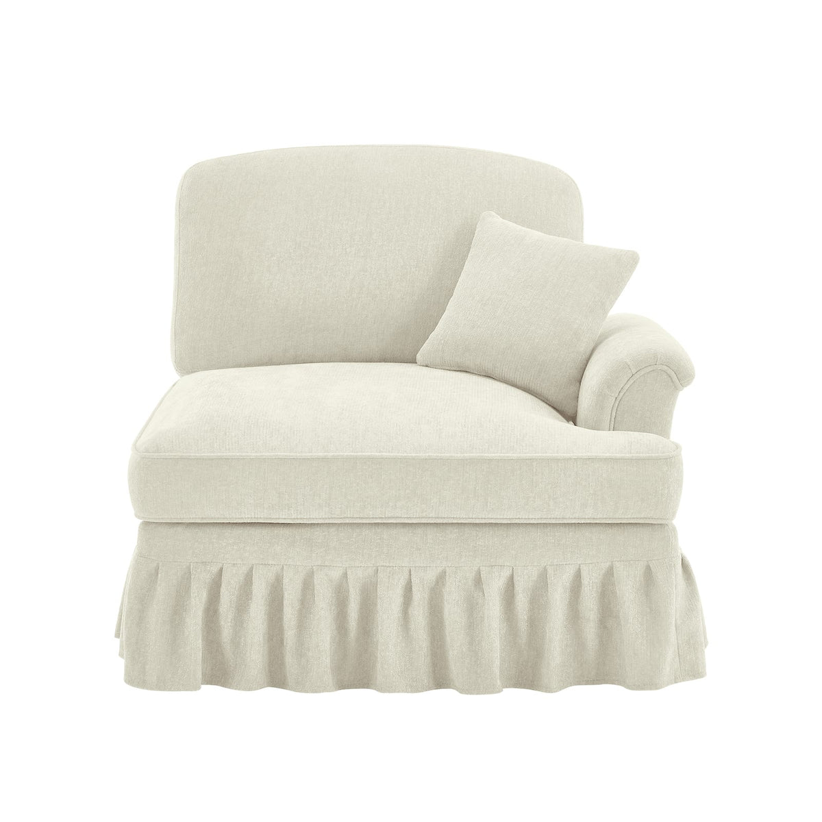 Beige White Chenille 1 Seat Sofa with Pillow for Living Room