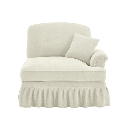 Beige White Chenille 1 Seat Sofa with Pillow for Living Room