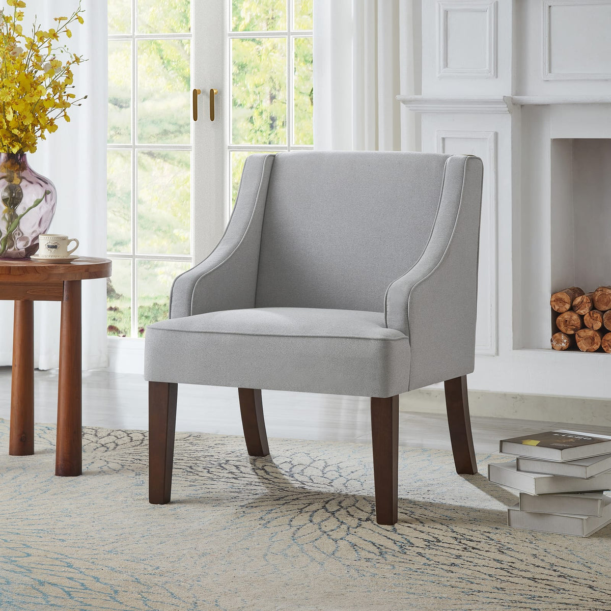 Gray Linen Accent Chair - Mid Century Modern Reading Chair
