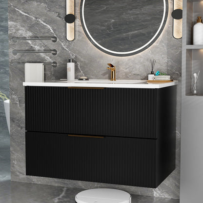 Black MDF Bathroom Vanity - Floating Wall Mounted Storage