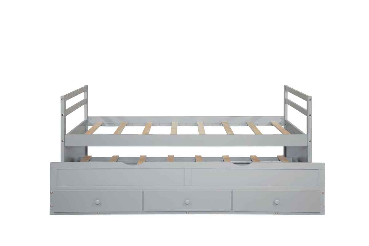 Twin Size Bed with Headboard Grey Pine Wood Frame