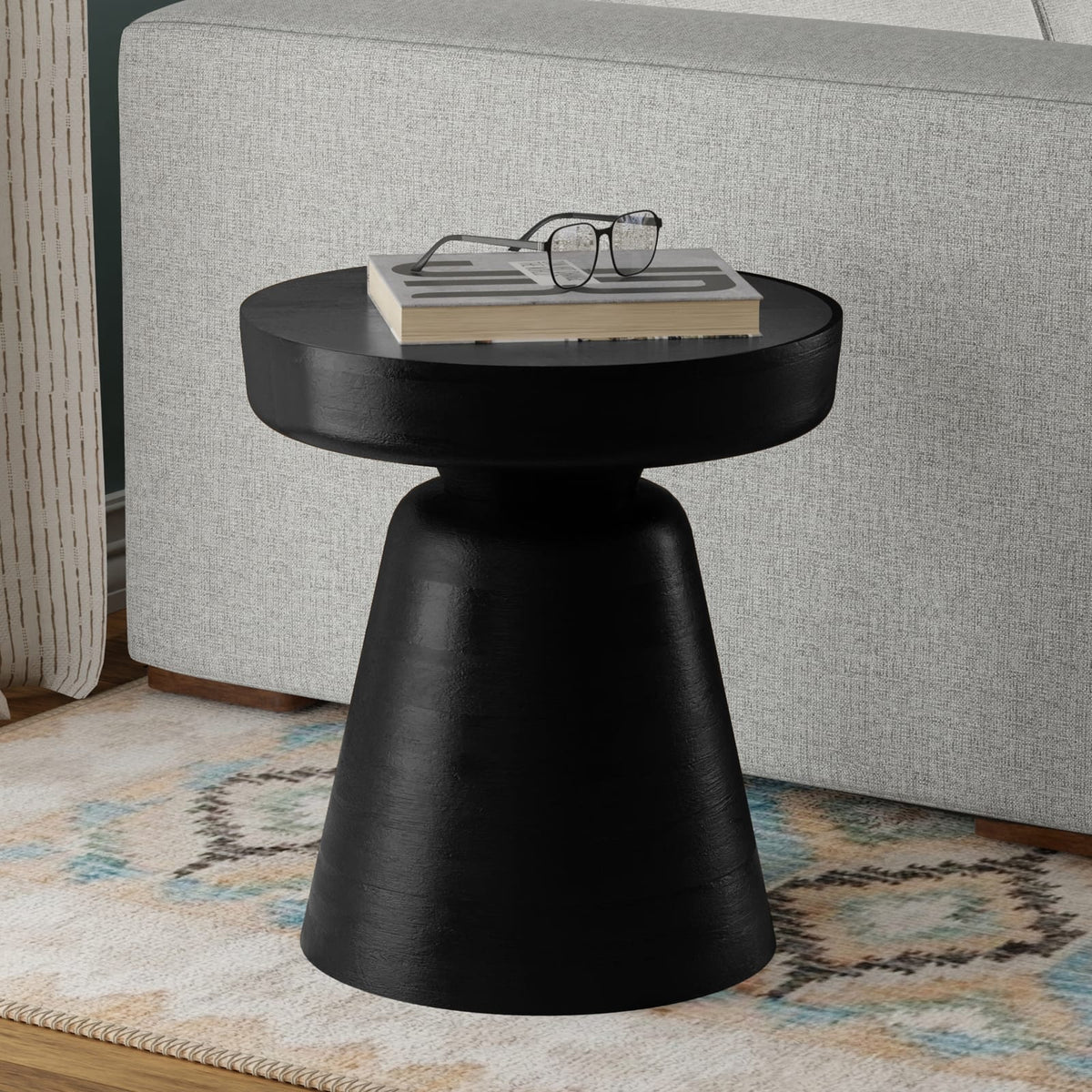 Black Solid Wood Accent Table for Bedroom Nightstand for Living Room