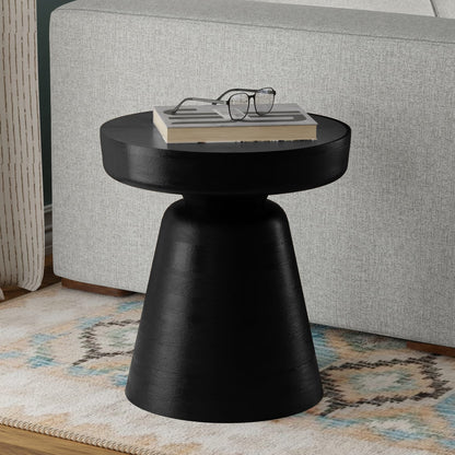Black Solid Wood Accent Table for Bedroom Nightstand for Living Room