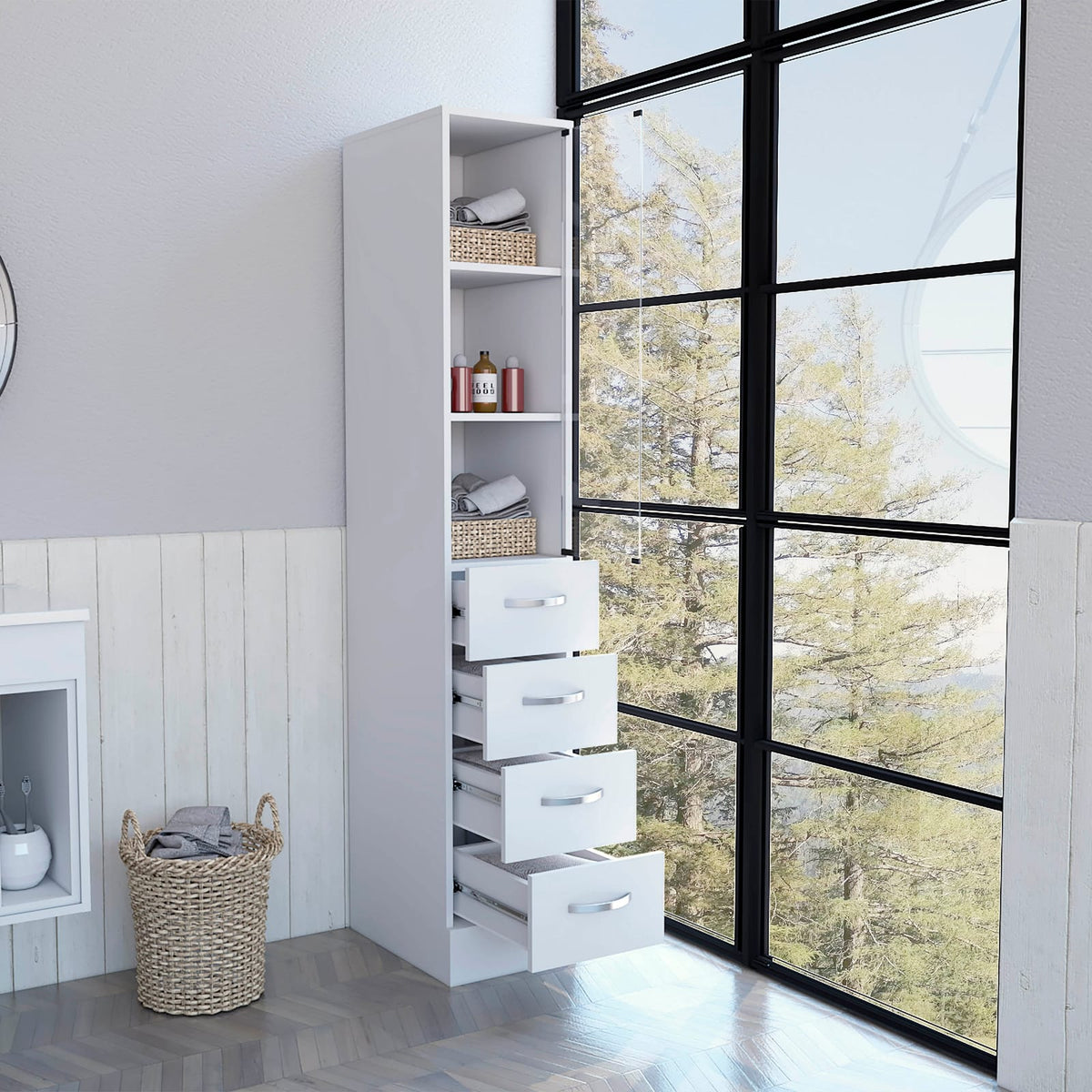 White 3-Drawer 3-Shelf Linen Cabinet - Storage & Style for Living Room