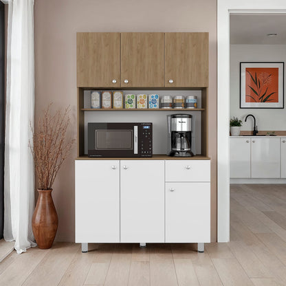 White Engineered Wood Kitchen Storage Cabinet with Ample Shelves