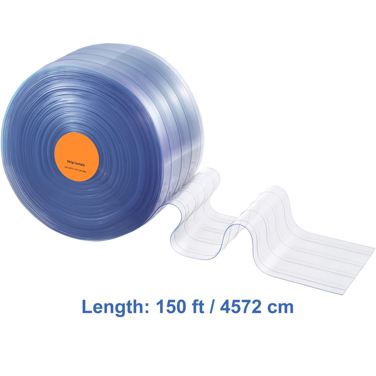 Light Blue PVC Strip Curtain - 150' Length, Durable Door Strips