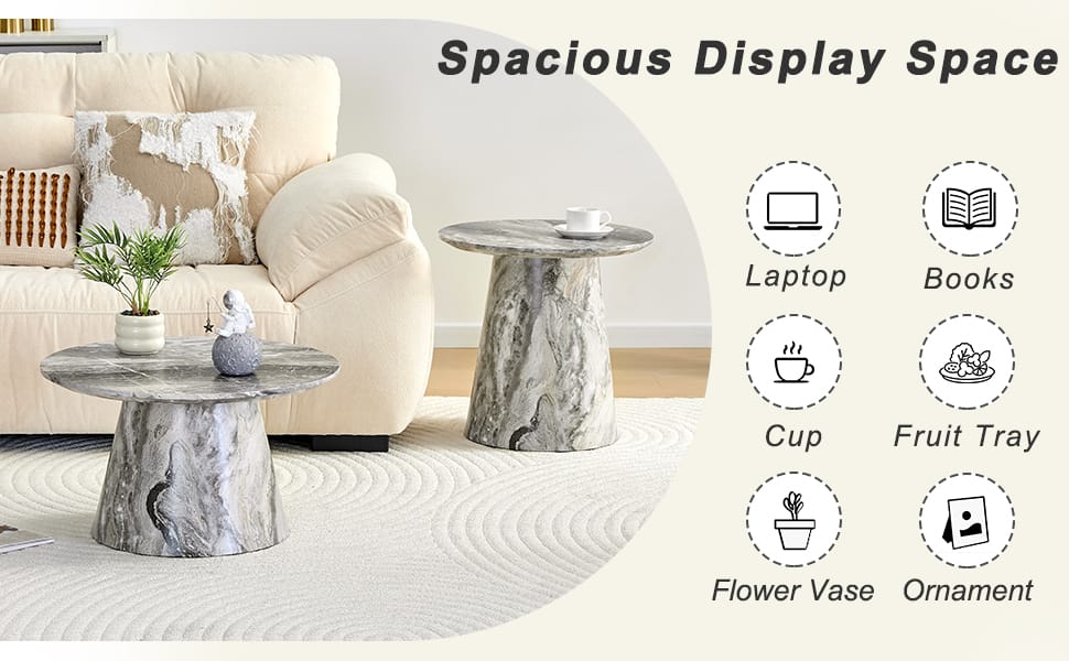 Grey Round MDF Dining Table 23.6in Diameter for Kitchen Storage