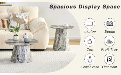 Grey Round MDF Dining Table 23.6in Diameter for Kitchen Storage