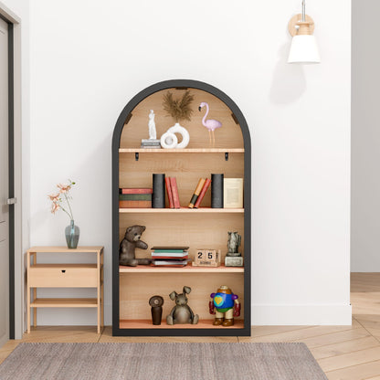 Black Arched Bookshelf - 43" Tall MDF Display Shelf for Living Room