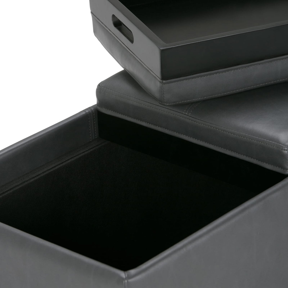 Dark Gray Faux Leather Storage Ottoman - 41.7" Wide