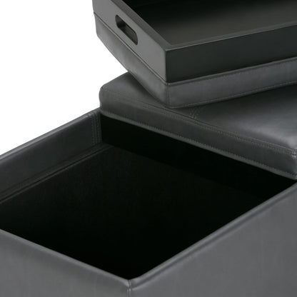 Dark Gray Faux Leather Storage Ottoman - 41.7" Wide