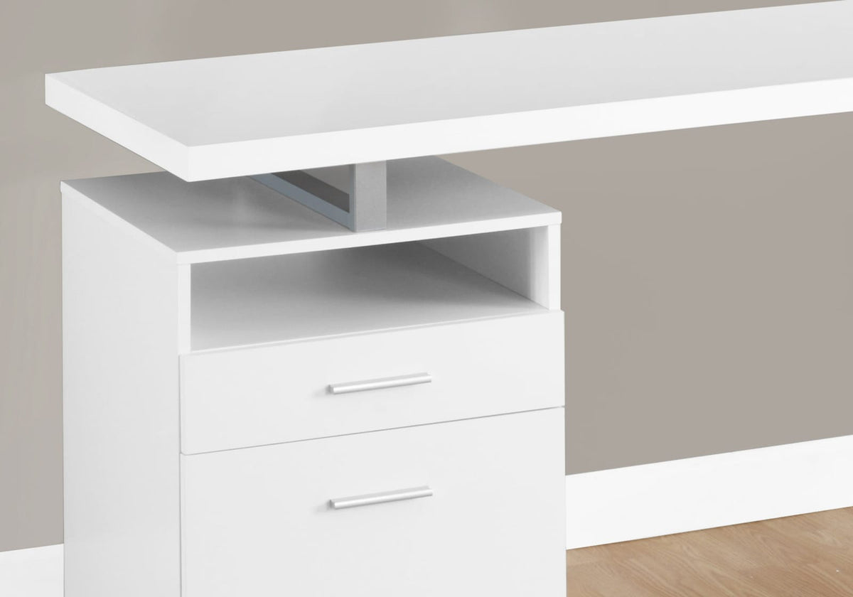 60 Inch White Particle Board Computer Desk with Grey Metal Frame for Home Office