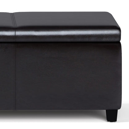 Dark Brown Faux Leather Storage Ottoman Bench 54" Wide