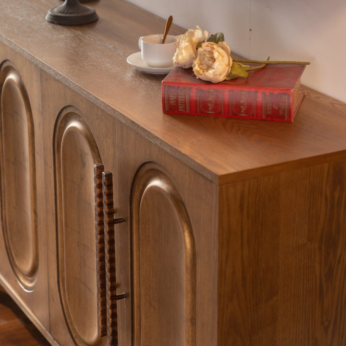 59.84" Gold-Toned 4-Door Sideboard Buffet - Solid Wood MDF Storage Console Table