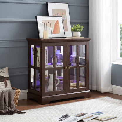Cherry Antique Display Cabinet with LED Lighting for Living Room