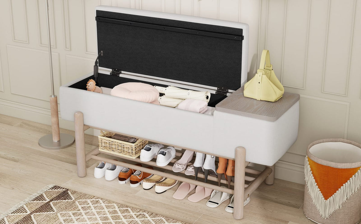 Natural Farmhouse Storage Bench with Hidden Compartment