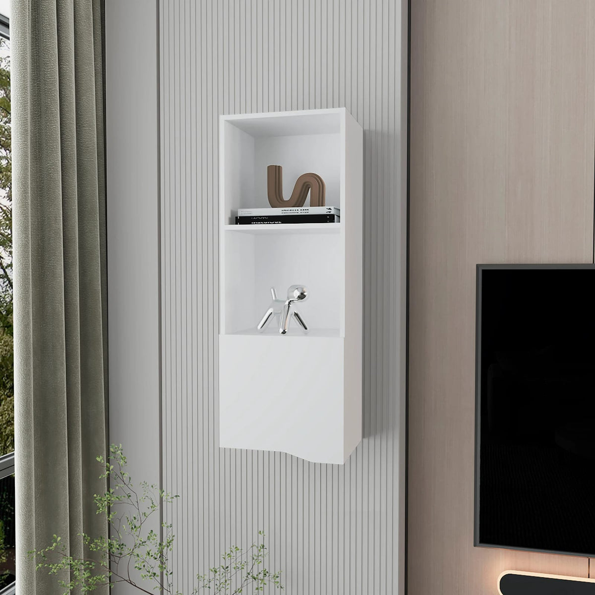 White Storage Cabinet with 3 Shelves for Living Room