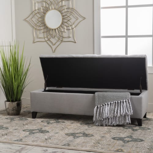 Light Gray Fabric Storage Ottoman - 51" W