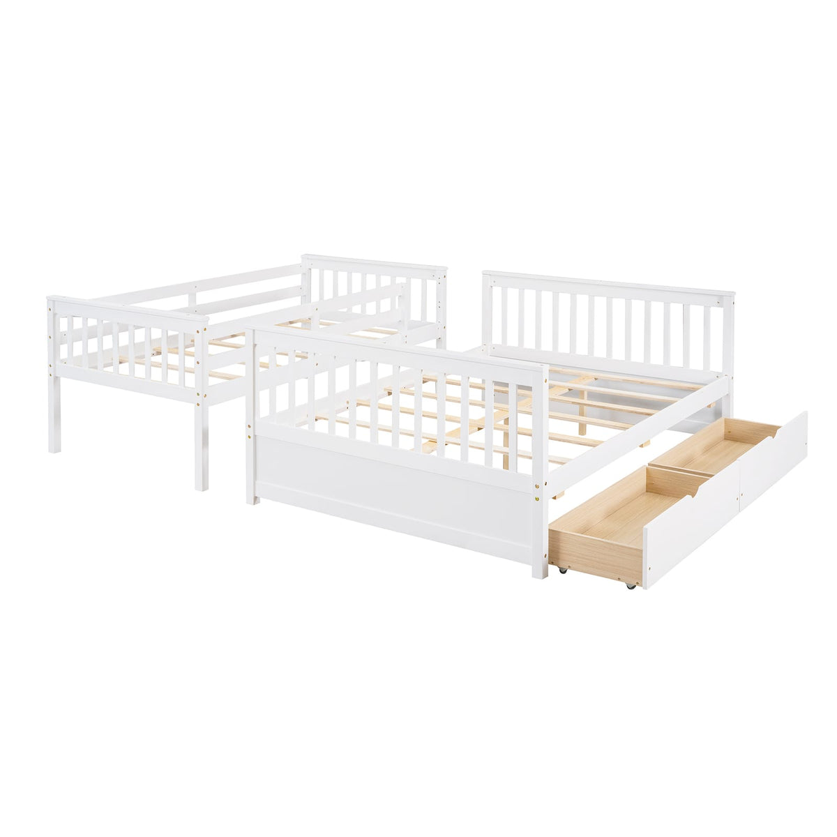 Twin Over Full Bunk Bed - White Solid Wood Frame for Bedroom