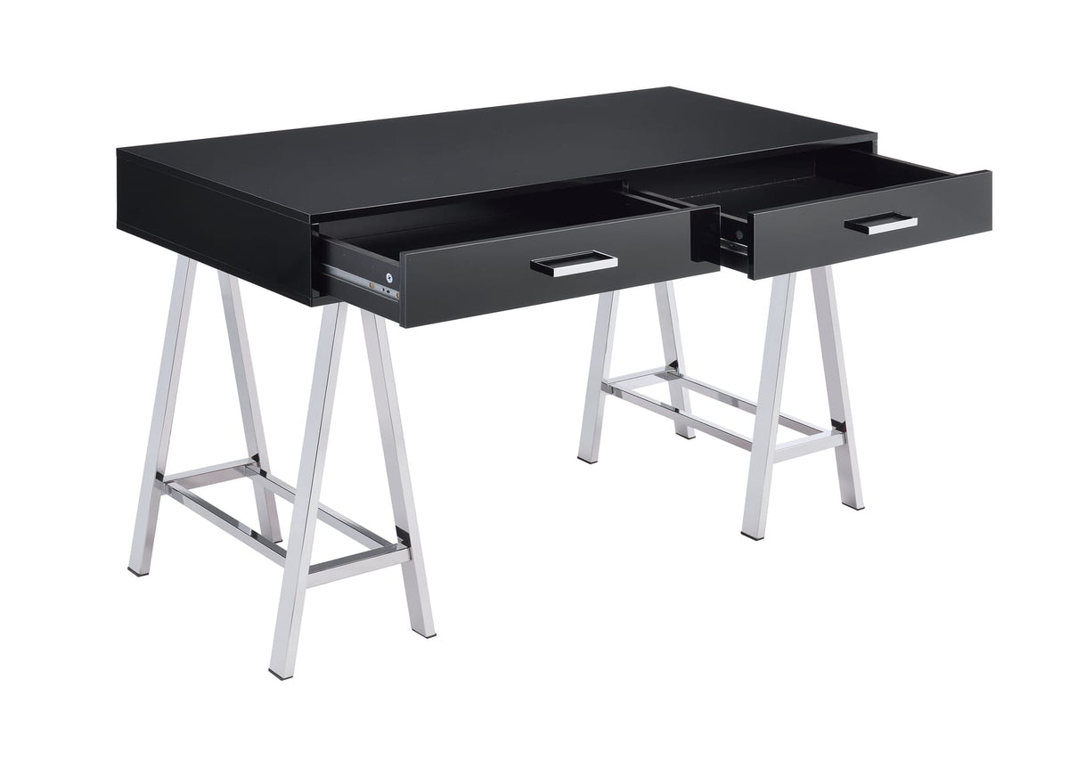 Black Rectangular Writing Desk with Storage Drawers
