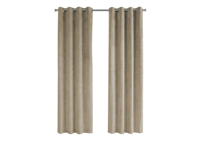 Beige Velvet Curtains - 2 Panels, 95" Long