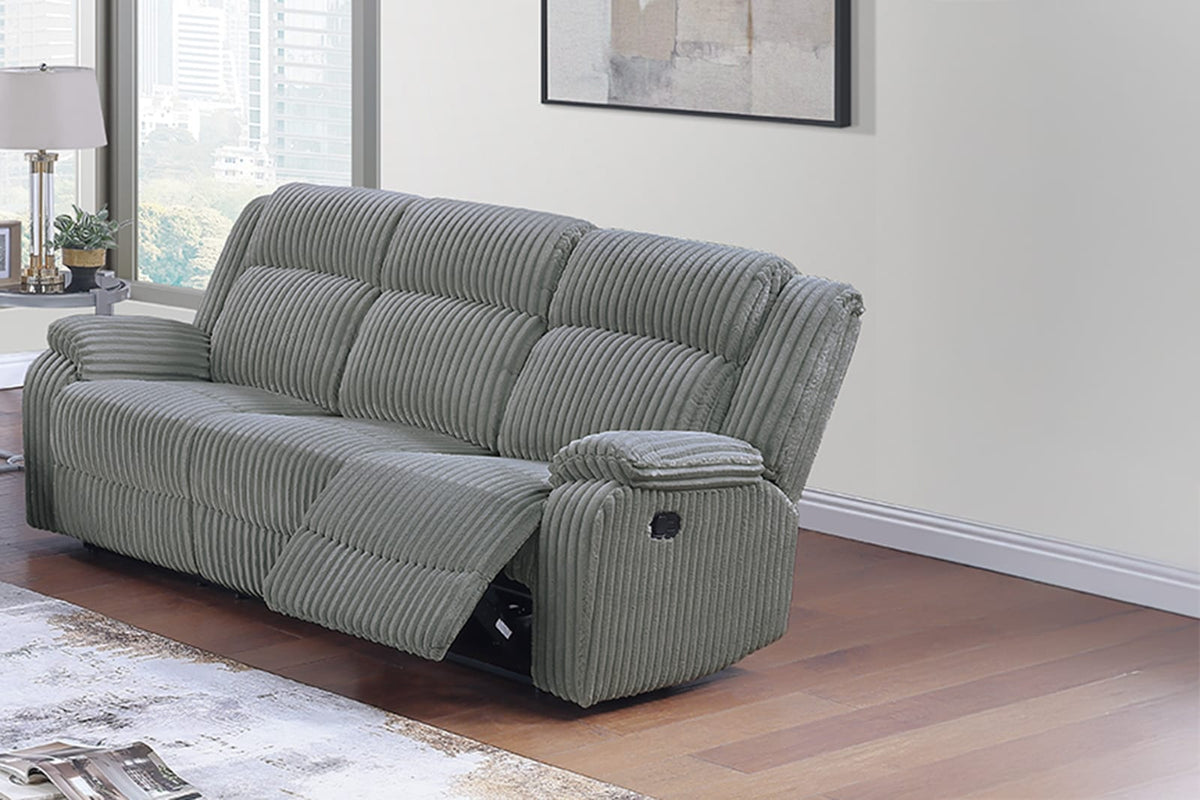 Smoke Corduroy Motion Sofa - Classic Reclining Couch for Living Room