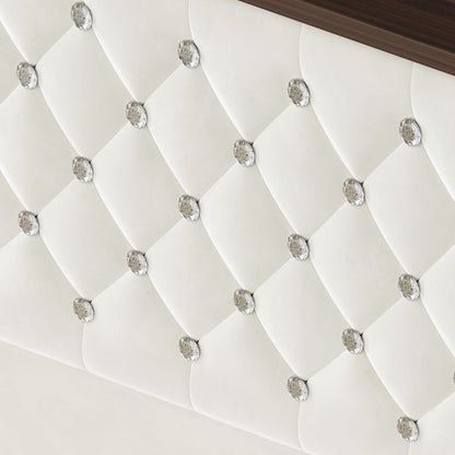 Queen Velvet Tufted Bed Frame Beige USB Charging
